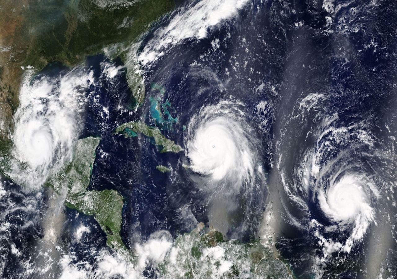 Visión general de tres huracanes en el Caribe el año 2018: Irma, José y Katia (NASA).