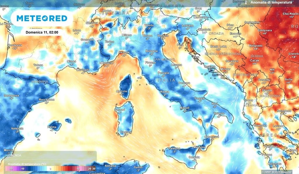 Anomalia termica Dopo l'arrivo del maltempo anche le temperature registreranno diffusi cali, portandosi al di sotto del normale.