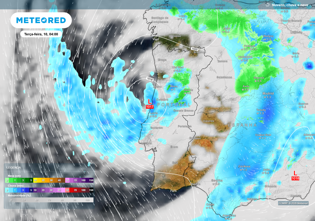 Consequência da presença da massa de ar frio em altitude: formação de uma nova depressão instável junto à costa portuguesa, capaz de gerar precipitação, descida das temperaturas e possibilidade de neve nas regiões montanhosas do Norte e Centro.
