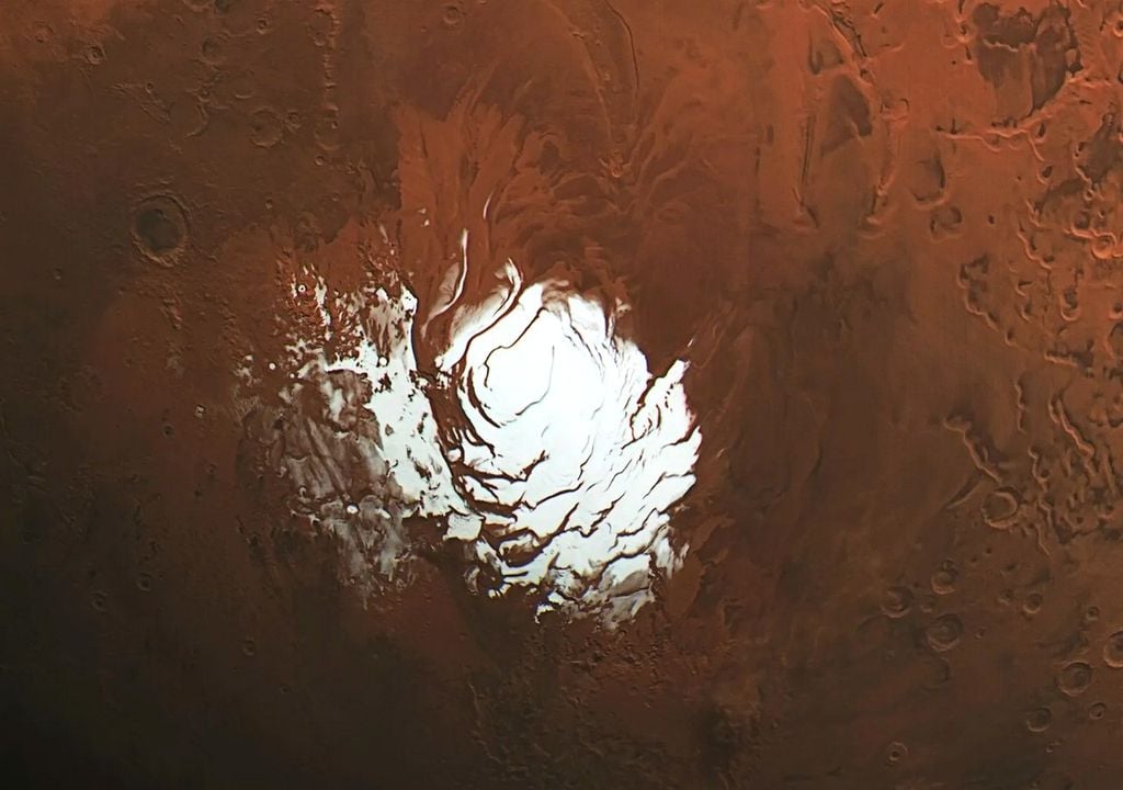 Vista de la capa de hielo del polo sur de Marte el 25 de febrero de 2015 Vista de la capa de hielo del polo sur de Marte el 25 de febrero de 2015