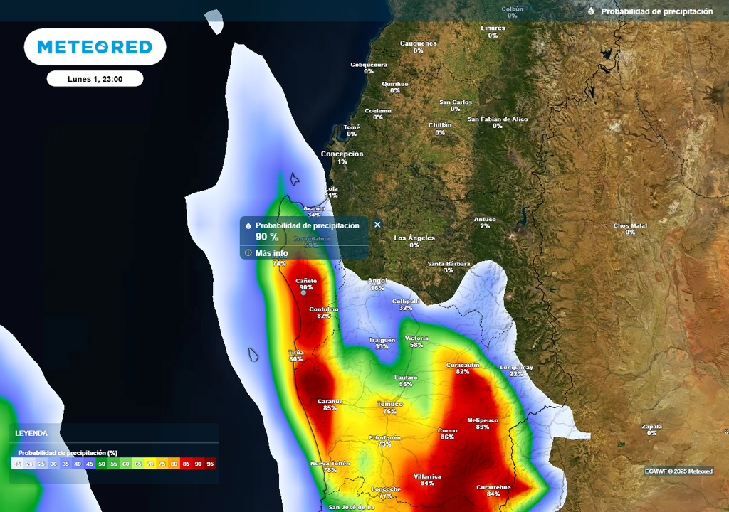 Martes 02 de septiembre con lluvias en el Biobío, Meteored, Chile
