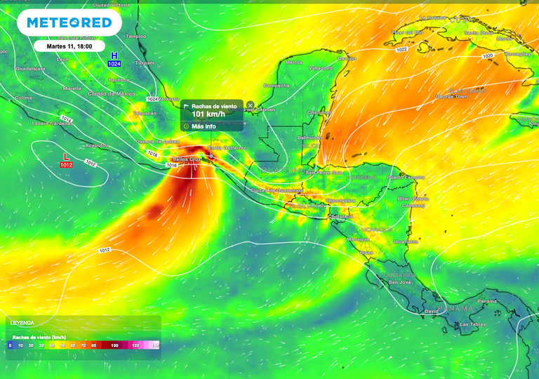 Martes 11 de noviembre: Contraste térmico con heladas, viento de hasta 120 km/h y aguaceros de 100 mm al Sur de México