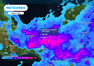 Este martes, el sistema frontal 19 y la masa que lo impulsa, mantienen lluvias, vientos de hasta 90 km/h y ambiente frío