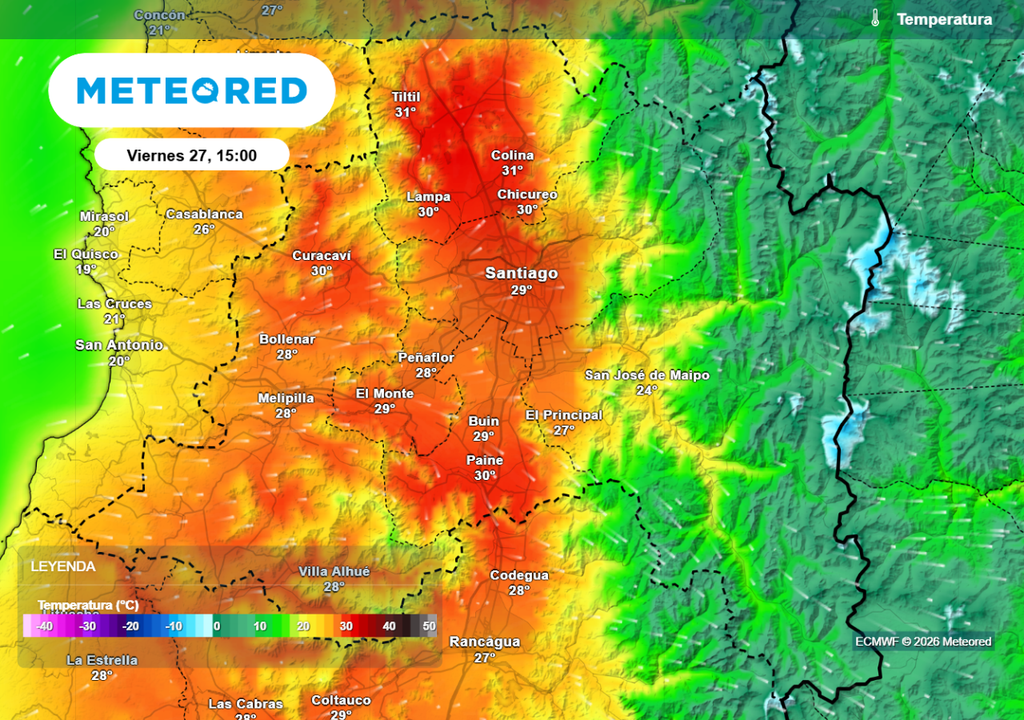 Si bien el calor se mantiene los regitrso del viernes próximo podrían contrastar con las altas temperaturas del resto de la semana en Santiago.
