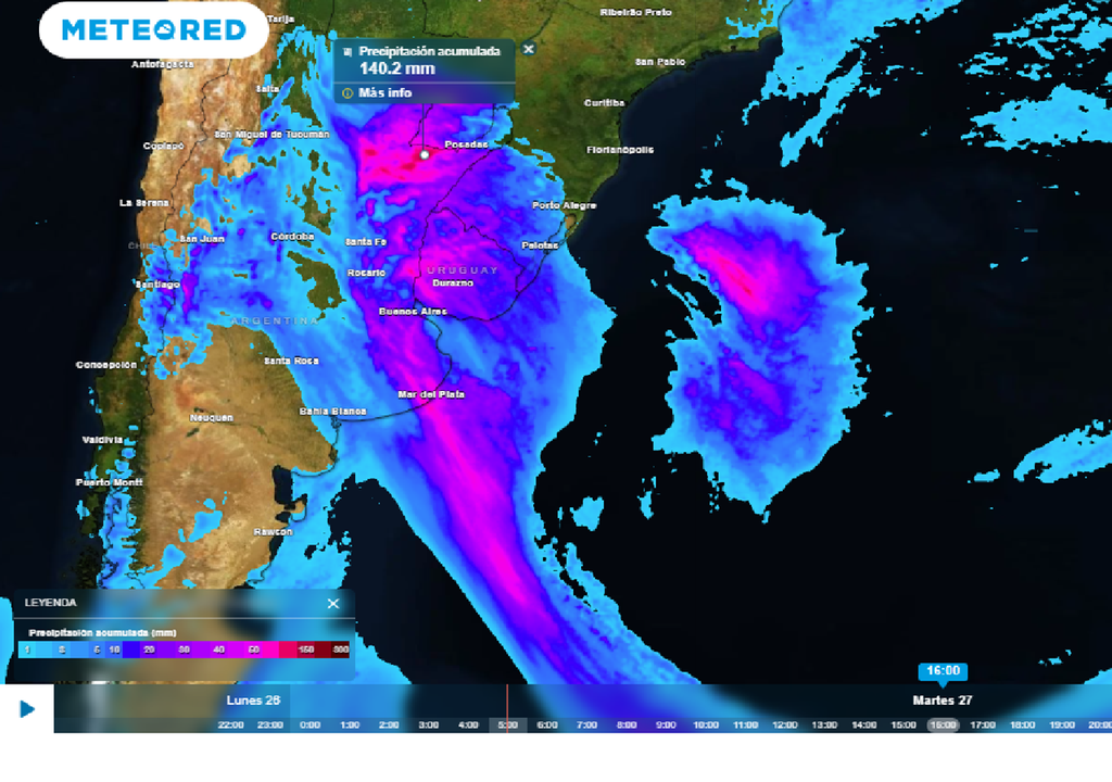 Acumulados de lluvia previstos entre el lunes y martes según nuestro modelo de referencia ECMWF