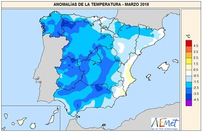 Foto 1: Anomalías de la temperatura marzo 2018