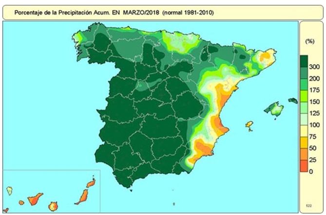 Marzo 2018 Según Aemet: Extremadamente Húmedo Y Muy Frío Marzo 2018 Según Aemet: Extremadamente Húmedo Y Muy Frío