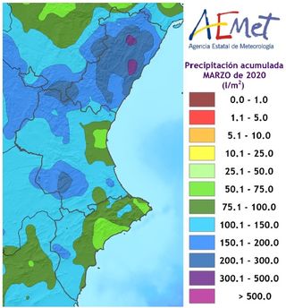 Marzo de 2020 en la Comunidad Valenciana: extremadamente húmedo