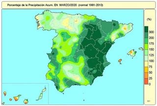 Marzo de 2020 ha sido muy húmedo en España, según AEMET