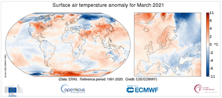 Marzo de 2021 a nivel global:0,2 ºC superior a la media