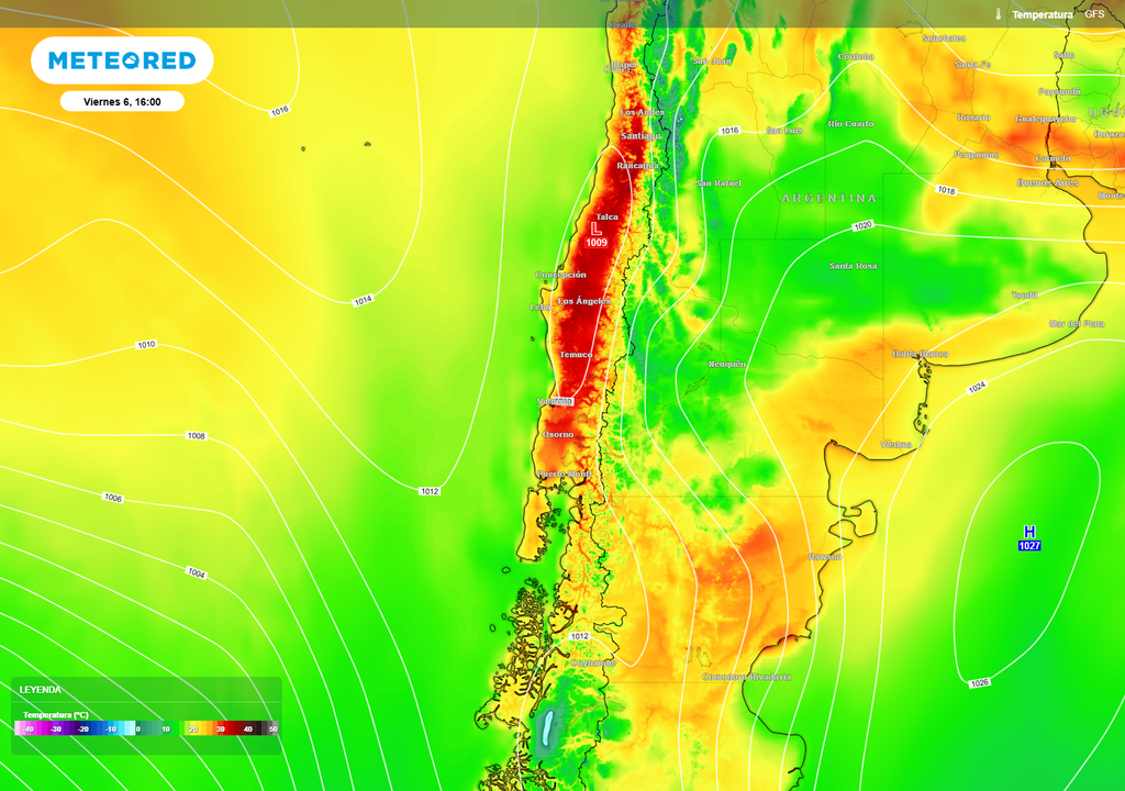 La cúpula de aire cálido se extenderá sobre el centro y sur de Chile, con temperaturas que subirán a valores extremos en varias localidades del tramo.