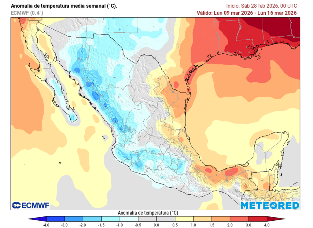Aire más fresco llegaría en la segunda semana de marzo sobre la mitad centro-occidente; para la segunda quincena aumentaría frecuencia de masas polares.