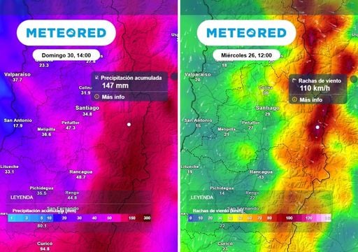 M&aacute;s de 100 mm de lluvia y rachas sobre 100 km/h en la RM: estas ser&aacute;n las zonas m&aacute;s afectadas esta semana