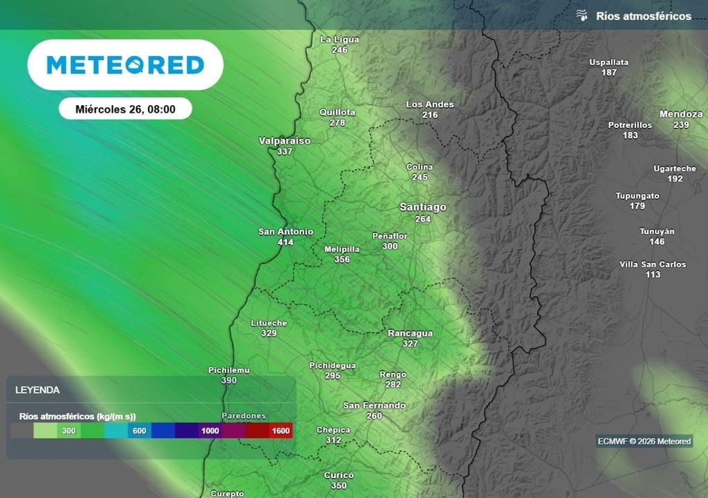 Las precipitaciones el miércoles en Santiago tendrían una inyección importante de vapor de agua: río atmosférico acompañará el evento.