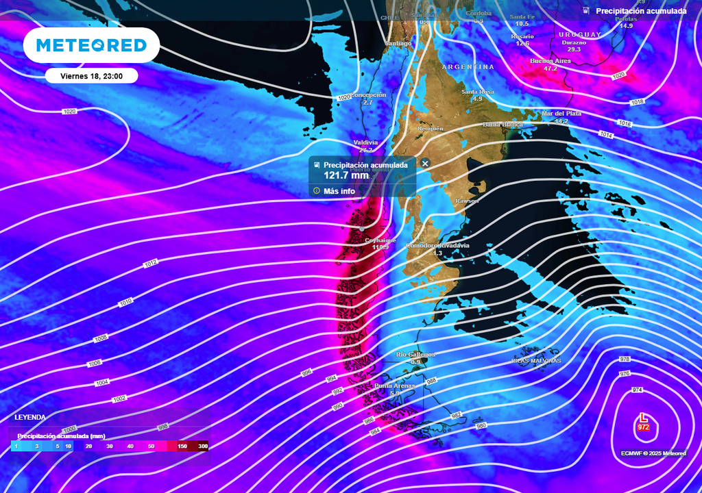 Sistema frontal con río atmosférico, Meteored, Chile Sistema frontal con río atmosférico, Meteored, Chile