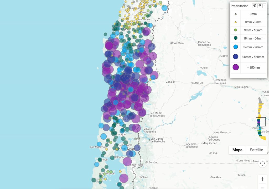 Los acumulados de precipitación hasta este jueves muestran registros superiores a 150 mm y, en algunos sectores, por sobre los 200 mm en el centro-sur y sur de Chile. Crédito: VisMet. Los acumulados de precipitación hasta este jueves muestran registros superiores a 150 mm y, en algunos sectores, por sobre los 200 mm en el centro-sur y sur de Chile. Crédito: VisMet.