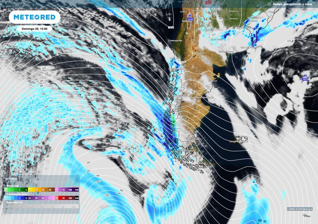 lluvias previstas Restos del sistema frontal del sábado dejará precipitaciones durante el domingo 29 de marzo en la zona sur de Chile.