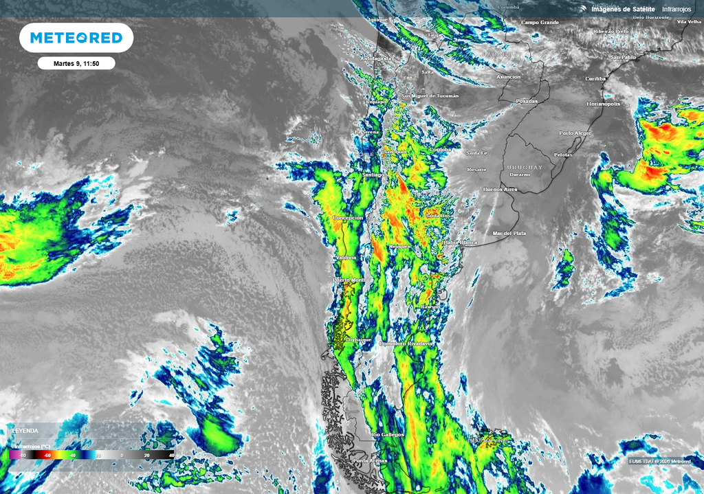 Las nubes del sistema frontal de comienzo de semana cubren sectores de la Patagonia, sur, centro y también del norte.