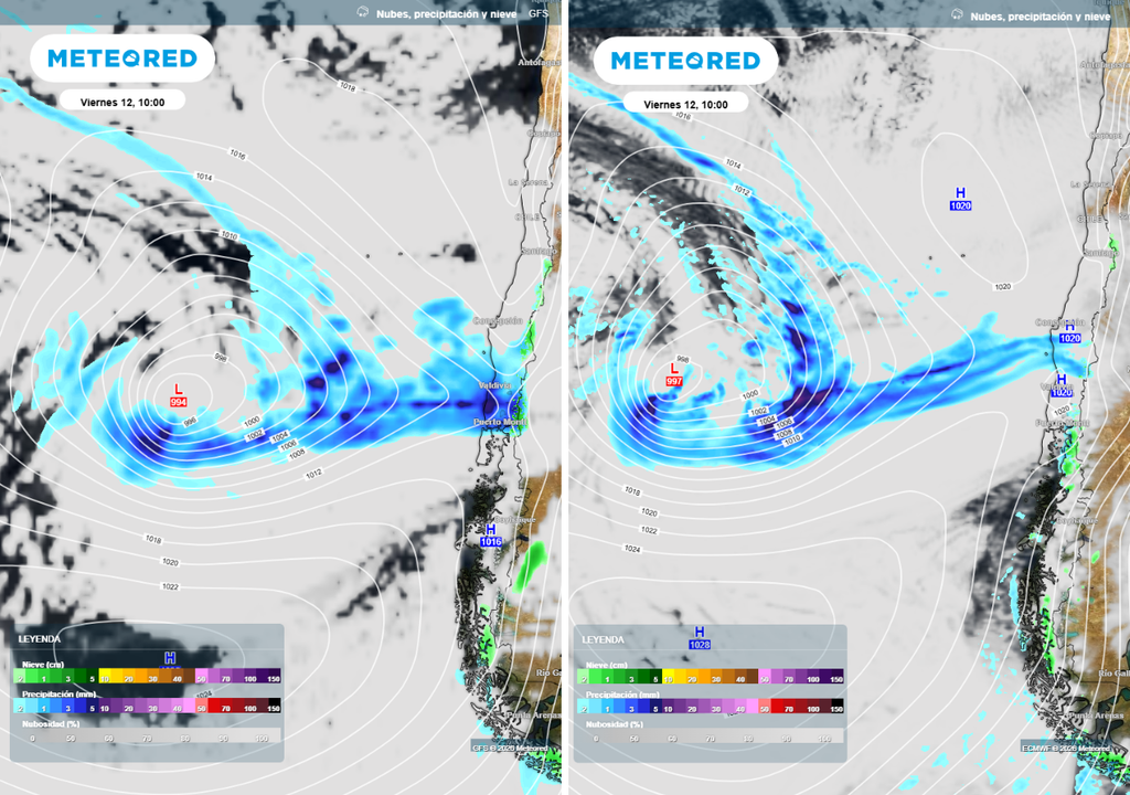 Los modelos proyectan nueva posibilidad de lluvias en Chile durante el día viernes (12).