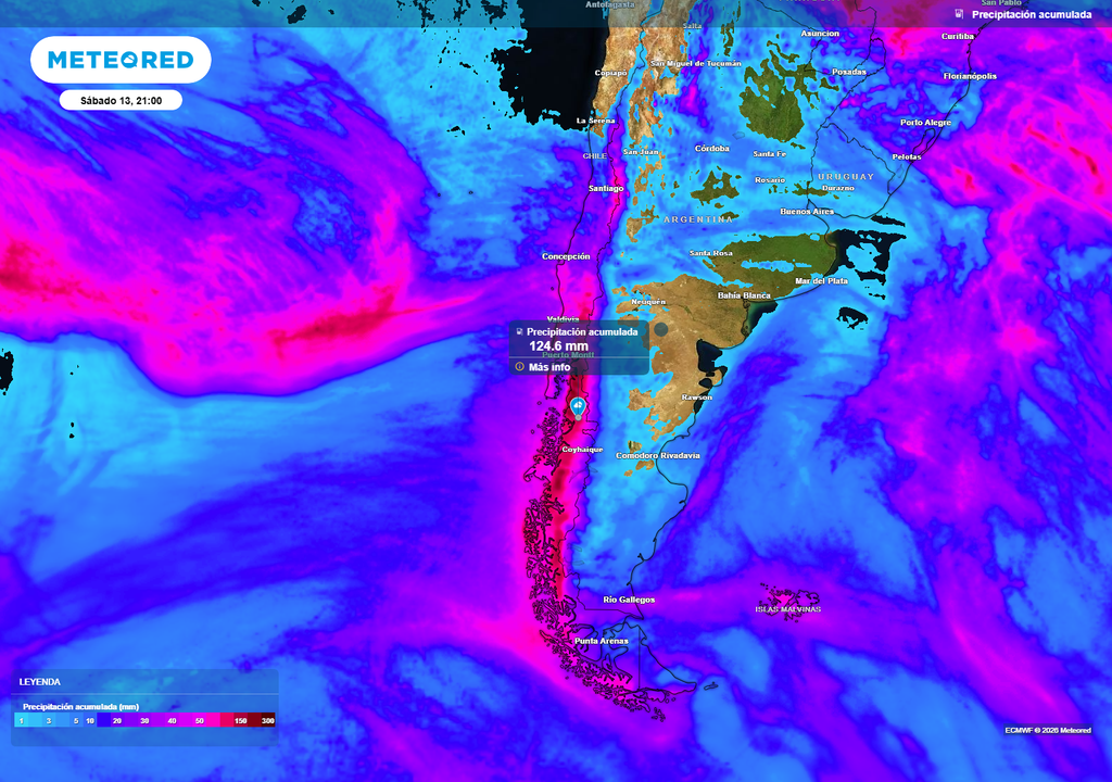 El sur de Chile recibirá precipitaciones normales a sobre lo normal esta semana.
