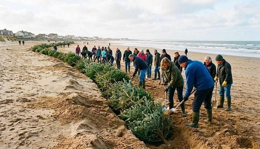 M&aacute;s de 2.000 &aacute;rboles de Navidad enterrados en la arena: el truco natural de Inglaterra para proteger su costa