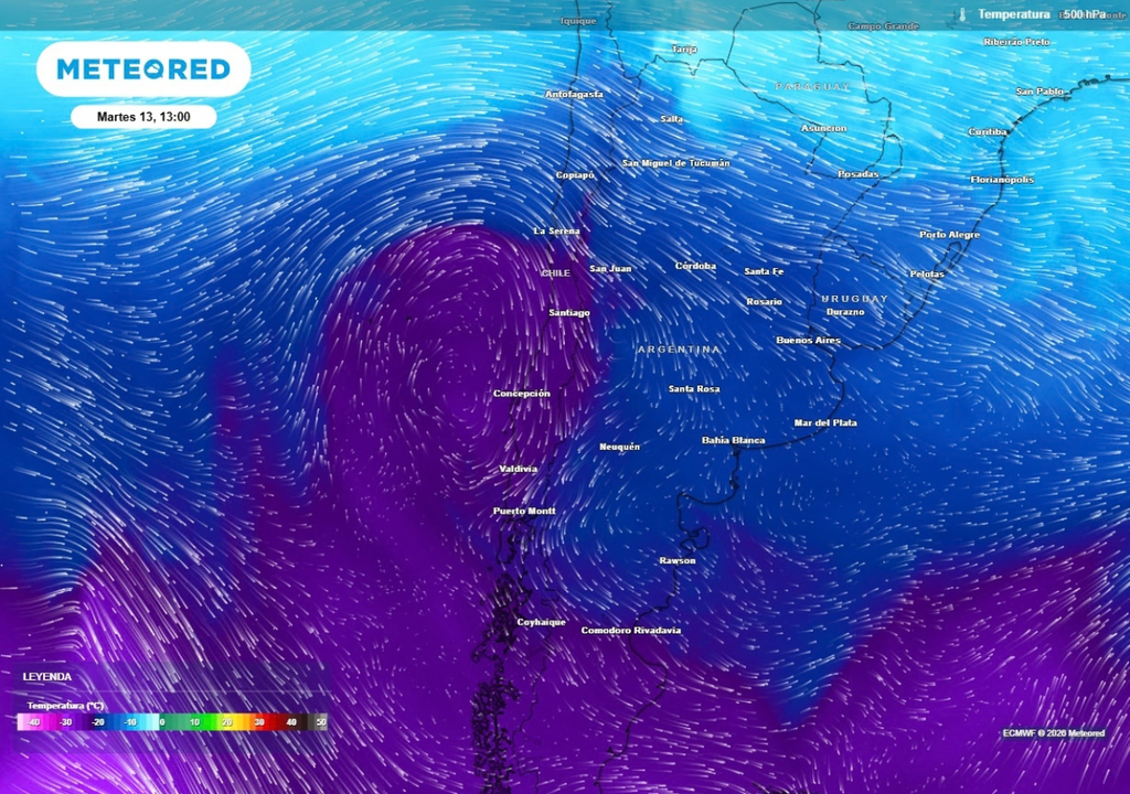 temperatura en 500 hPa La posible formación de una baja segregada propiciará mayor inestabilidad atmosférica en este inicio de semana en la zona central.