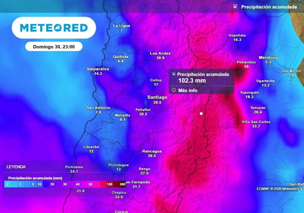 Durante los próximos días Santiago podría acumular más de 25 mm de lluvias, aunque en sectores cordilleranos de la RM los montos superarían los 100 mm.
