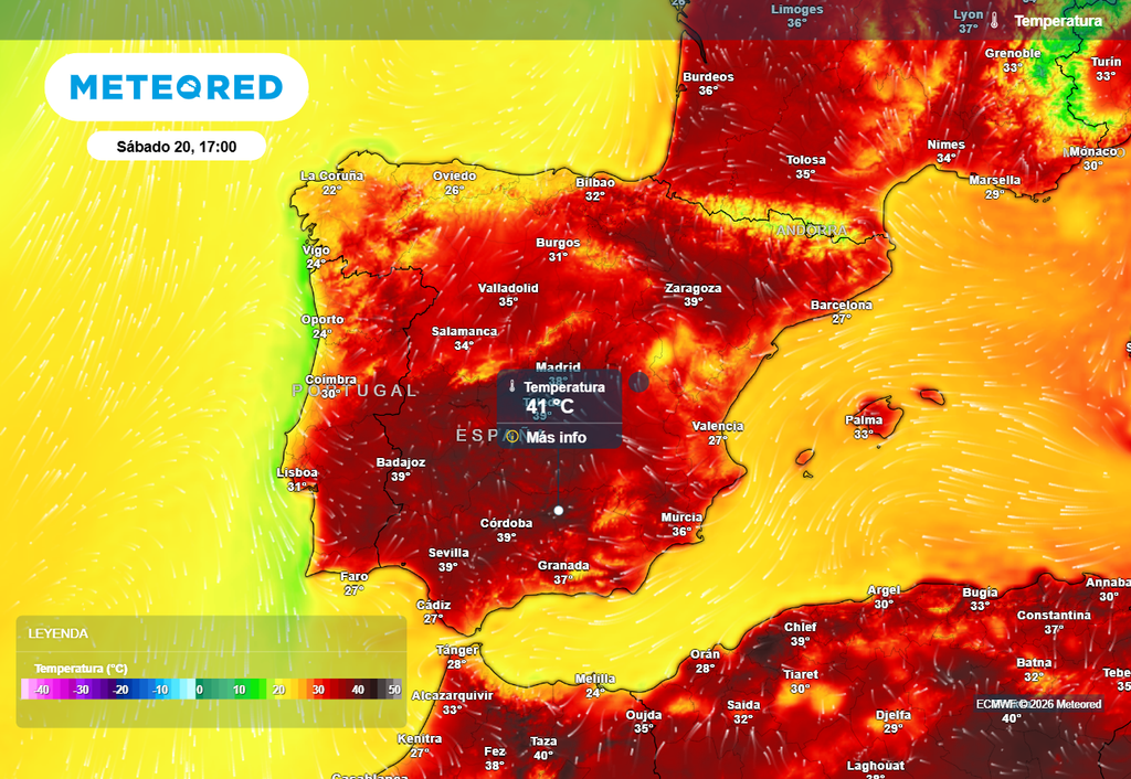 Dès samedi, les 40 °C pourraient être atteints dans plusieurs grandes villes de la péninsule Ibérique. Dès samedi, les 40 °C pourraient être atteints dans plusieurs grandes villes de la péninsule Ibérique.