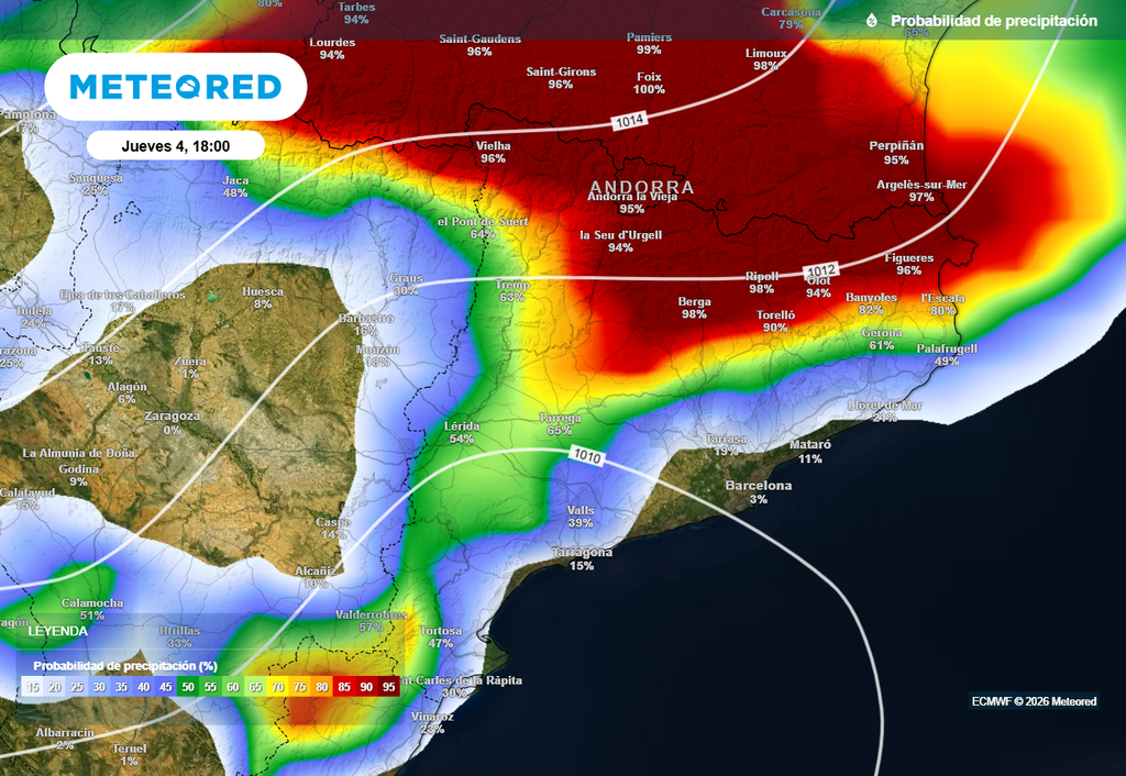 La probabilidad de tormentas será muy elevada en las provincias de Barcelona y Girona.