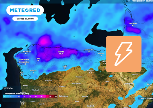 M&aacute;s de 50 l/m2: este jueves las tormentas m&aacute;s eficientes se registrar&aacute;n en tres comunidades del noroeste