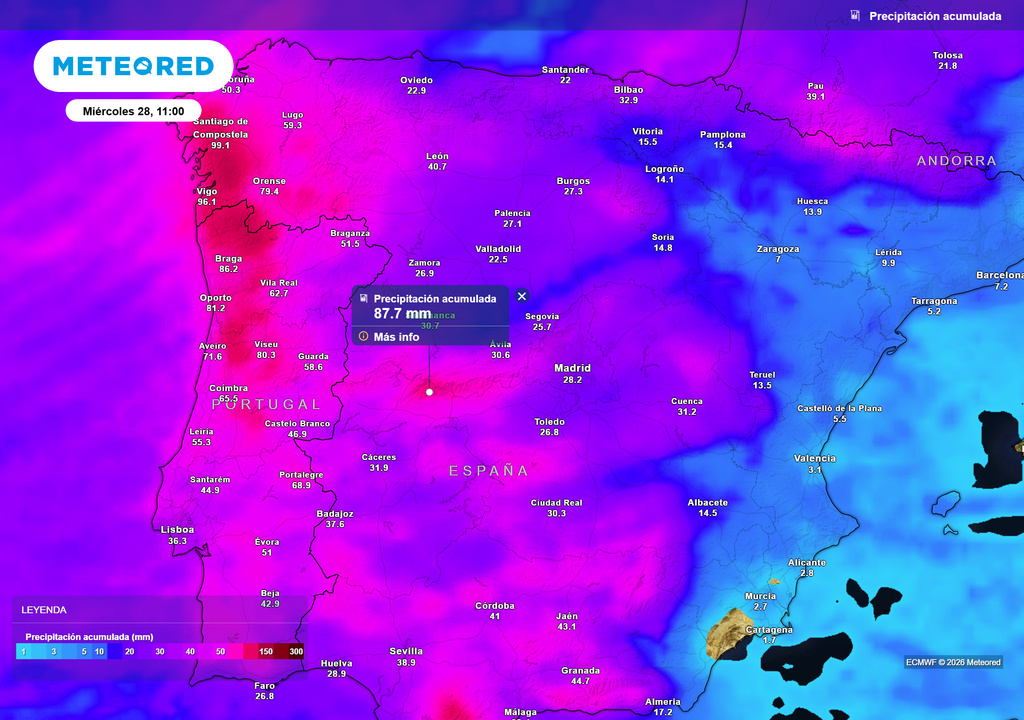 Los acumulados previstos en las próximas 24 horas.