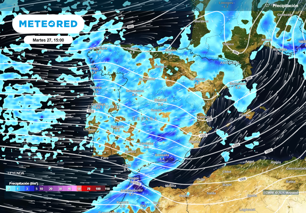 Tras el paso del frente llegarán los chubascos posfrontales asociados a la descarga de aire polar.