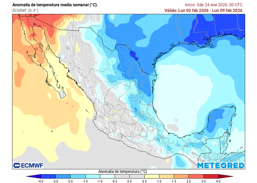 Más frío de lo habitual es probable en la mitad centro-oriental de México durante la primera semana de febrero con heladas, lluvias y algunas nevadas.