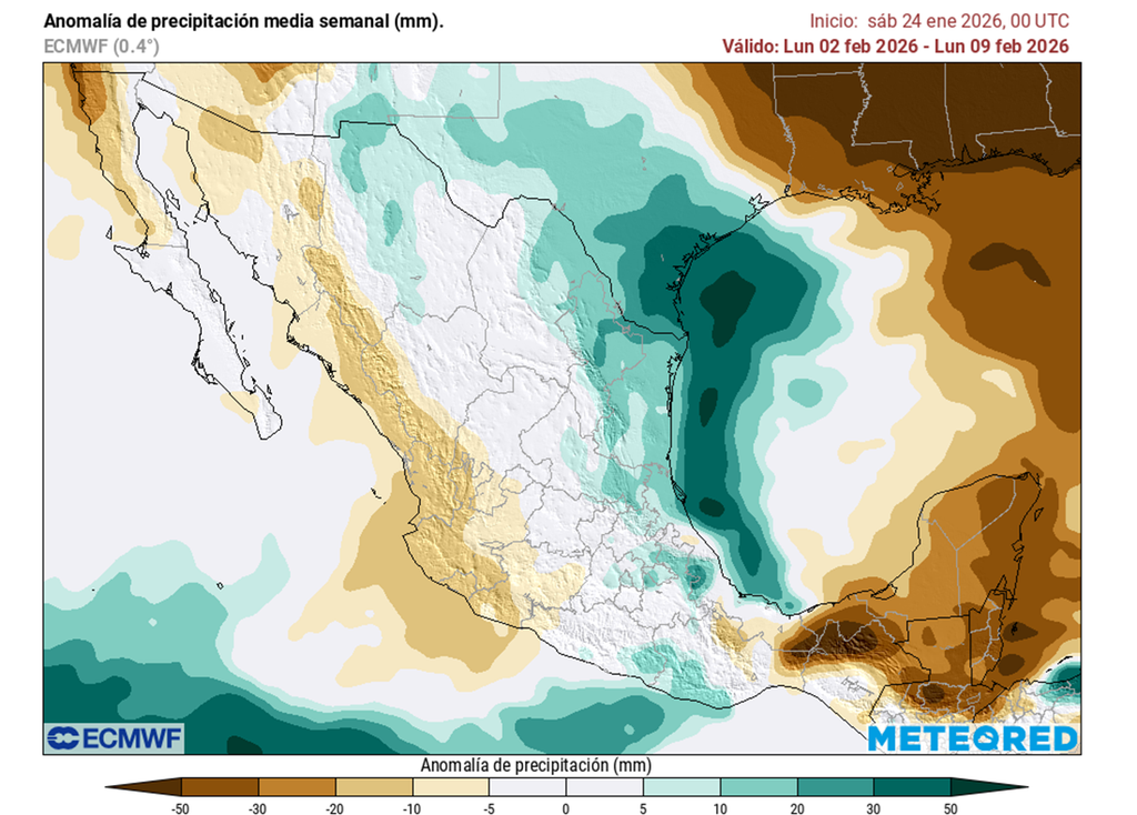 Lluvias son probables en el norte, oriente y parte del centro-sureste iniciando febrero; en el transcurso del mes se pueden extender al noroeste y occidente.
