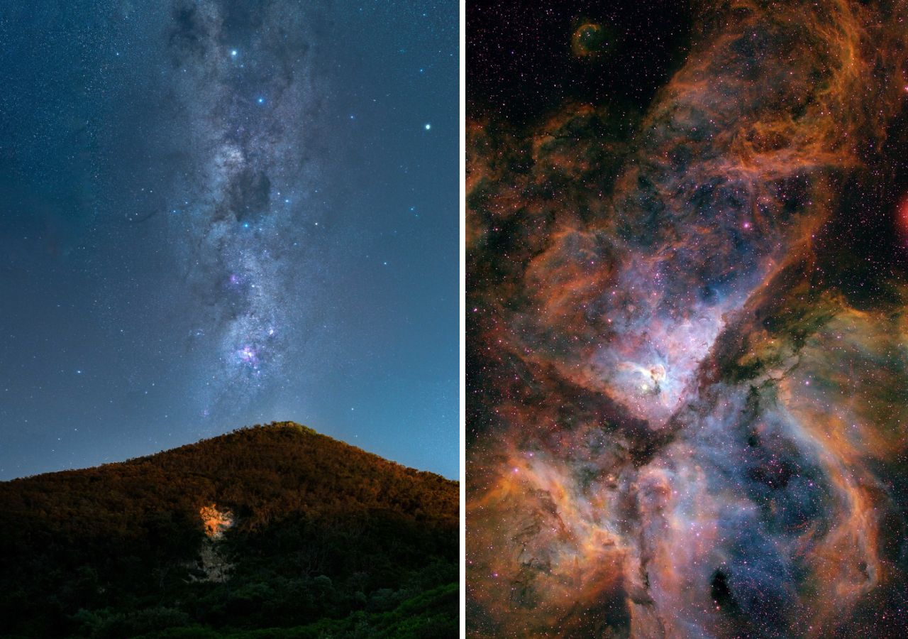 En el cielo austral, se hace visible la nebulosa de Carina en el corazón de la Vía Láctea.