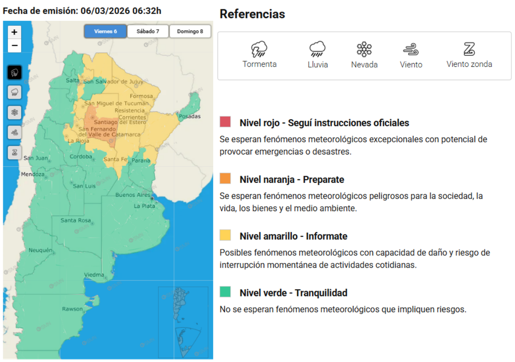 Alerta oficial por tormentas fuertes emitido para este viernes 6 en el territorio nacional.