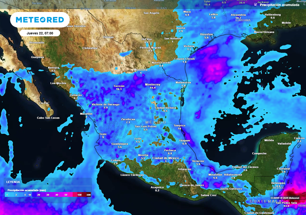 Estados del occidente, centro, noreste y oriente tendrían lluvias con algunas granizadas hoy martes y mañana miércoles de 10-50 mm.