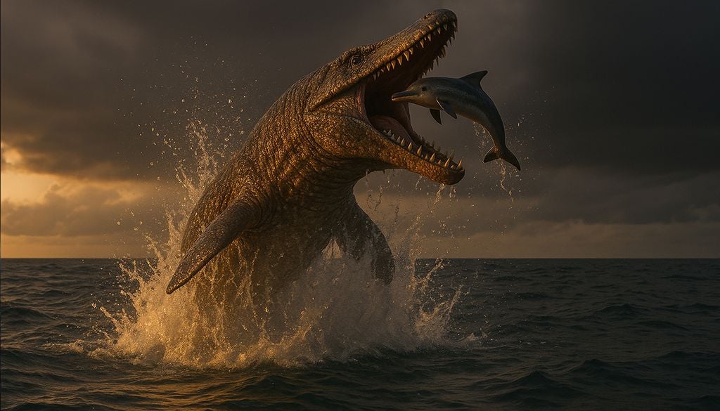 Los mosasaurios eran reptiles marinos (no dinosaurios) estrechamente emparentados con los lagartos y serpientes actuales. Ocupaban la cima de la cadena alimenticia.