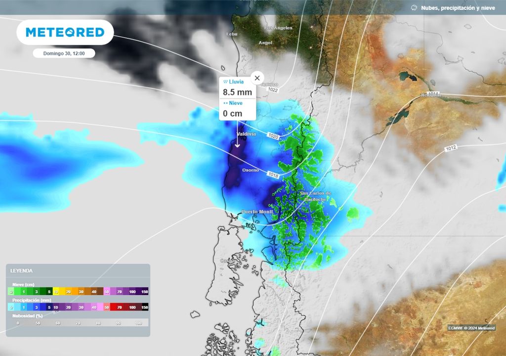 tasa de precipitación horaria prevista según el modelo del ECMWF tasa de precipitación horaria prevista según el modelo del ECMWF