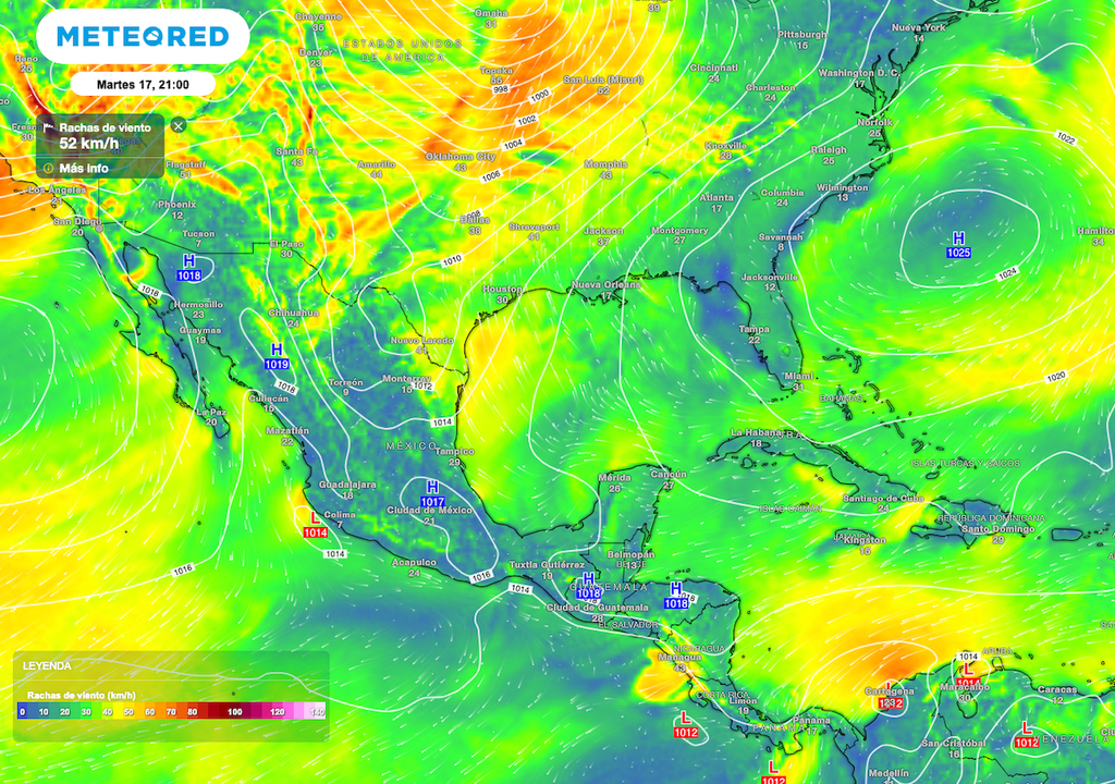 Se prevé viento de hasta 40 km/h con ráfagas de 50 a 60 km/h sobre las fronteras de Sonora, Chihuahua, Baja California, Coahuila y Tamaulipas.