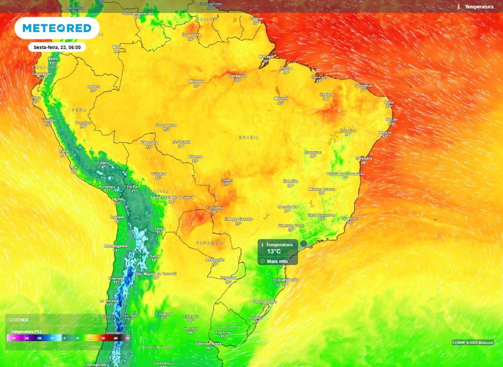 Temperatura mínima prevista para sexta-feira (23). Ar frio perde força ao longo da semana e temperaturas voltam a subir.