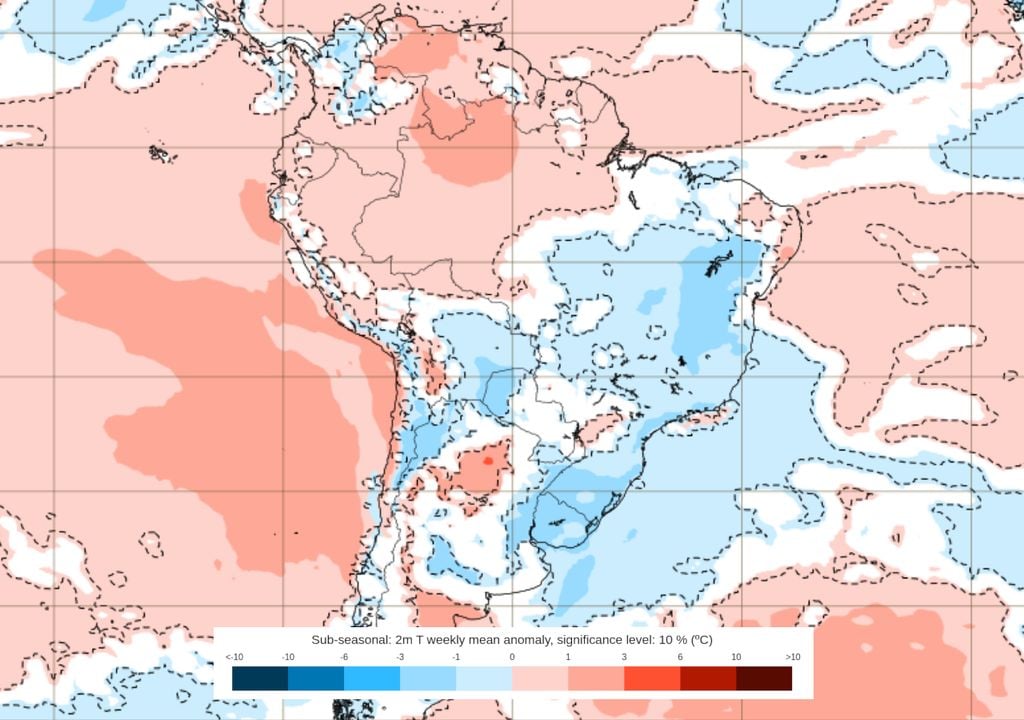 Previsão de anomalias de temperatura entre os dias 23 de Fevereiro e 2 de Março mostra que a expectativa para esta semana, em grande parte do país, é de temperaturas abaixo da média.