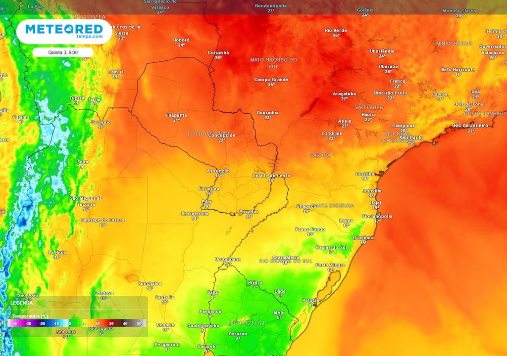 Temperaturas mínimas previstas para a quinta-feira.