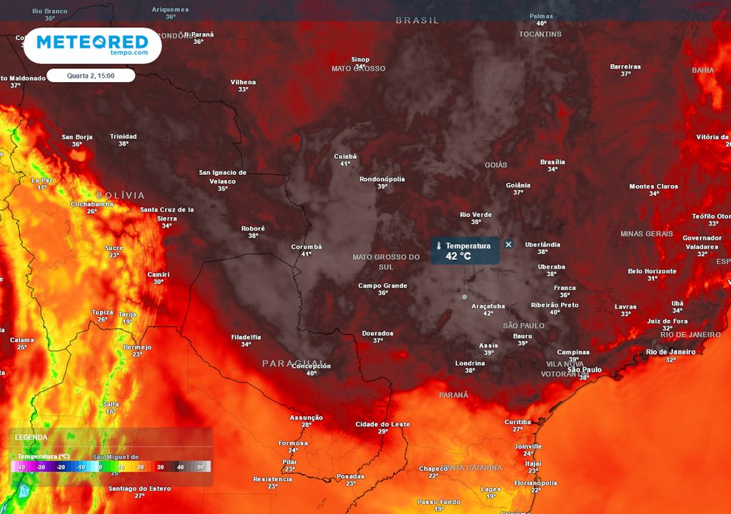 Temperaturas máximas previstas para Quarta-feira.
