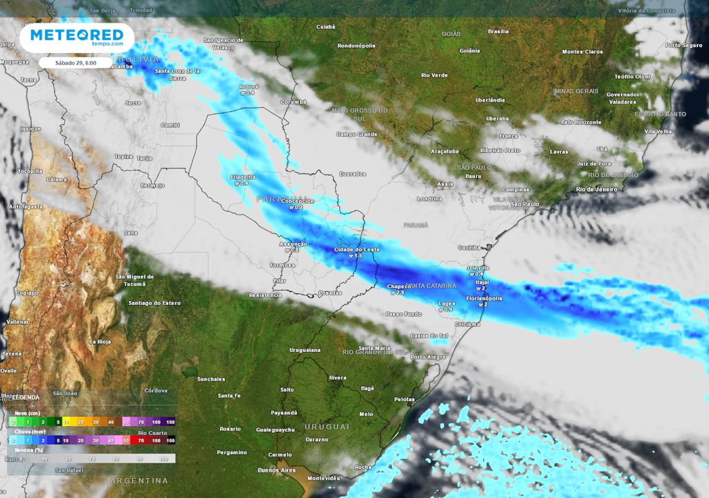 Previsão de chuva e nebulosidade para o sábado de manhã.