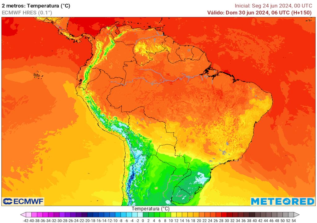 Previsão de temperaturas mínimas durante o próximo domingo.