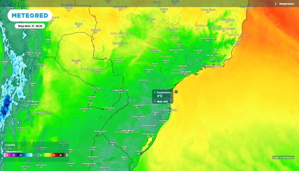 Temperatura mínima para a terça-feira, 27 de outubro.