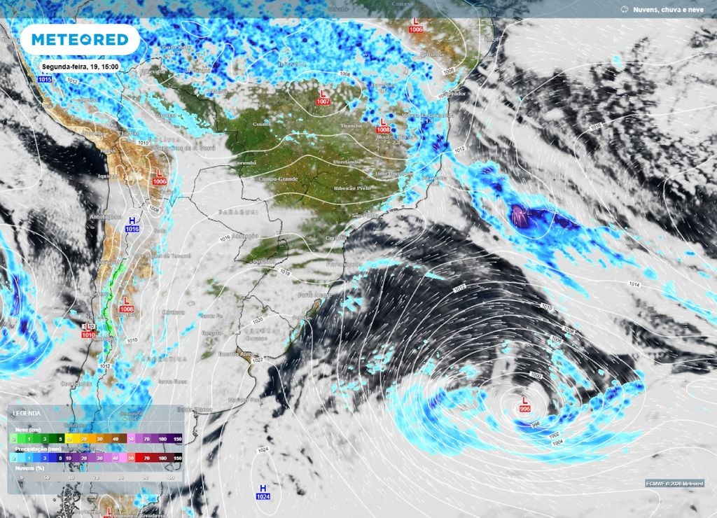 ciclone extratropical Ciclone extratropical ajuda na circulação e no transporte de umidade para parte da Região Sul, mas, principalmente para o leste do Sudeste.