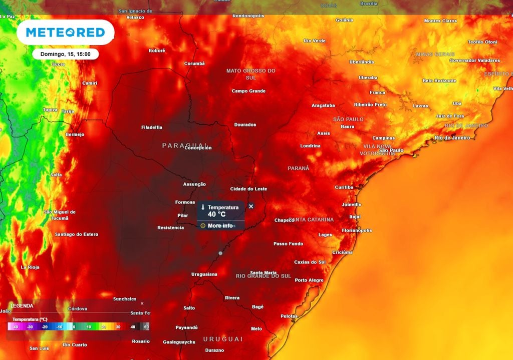 Previsão de temperaturas máximas neste domingo de tarde mostra diversas regiões e municípios registrando até 40°C, um calor muito intenso que vem para marcar o final do verão.
