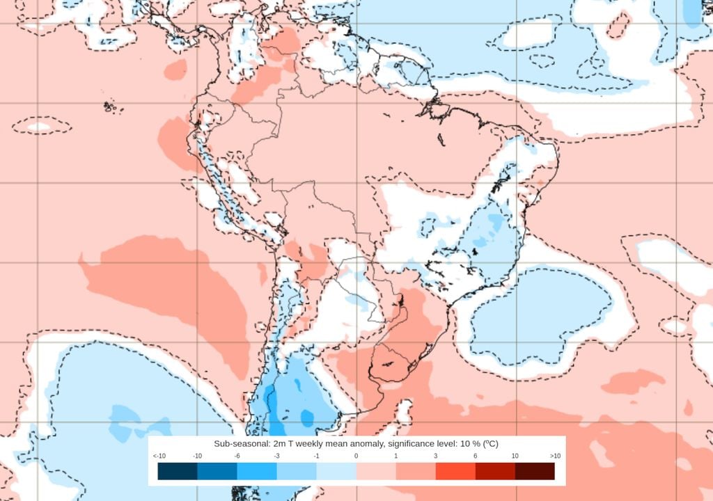 Previsão de anomalias de temperatura entre os dias 16 e 23 de março mostra que a última semana de verão promete ser particularmente quente na região Sul, marcando o final do verão.
